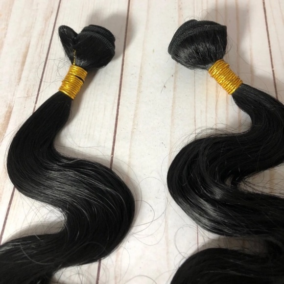 2x Coils black hair extensions weft sewn in wavy synthetic pieces new 20” weave - Picture 2 of 6